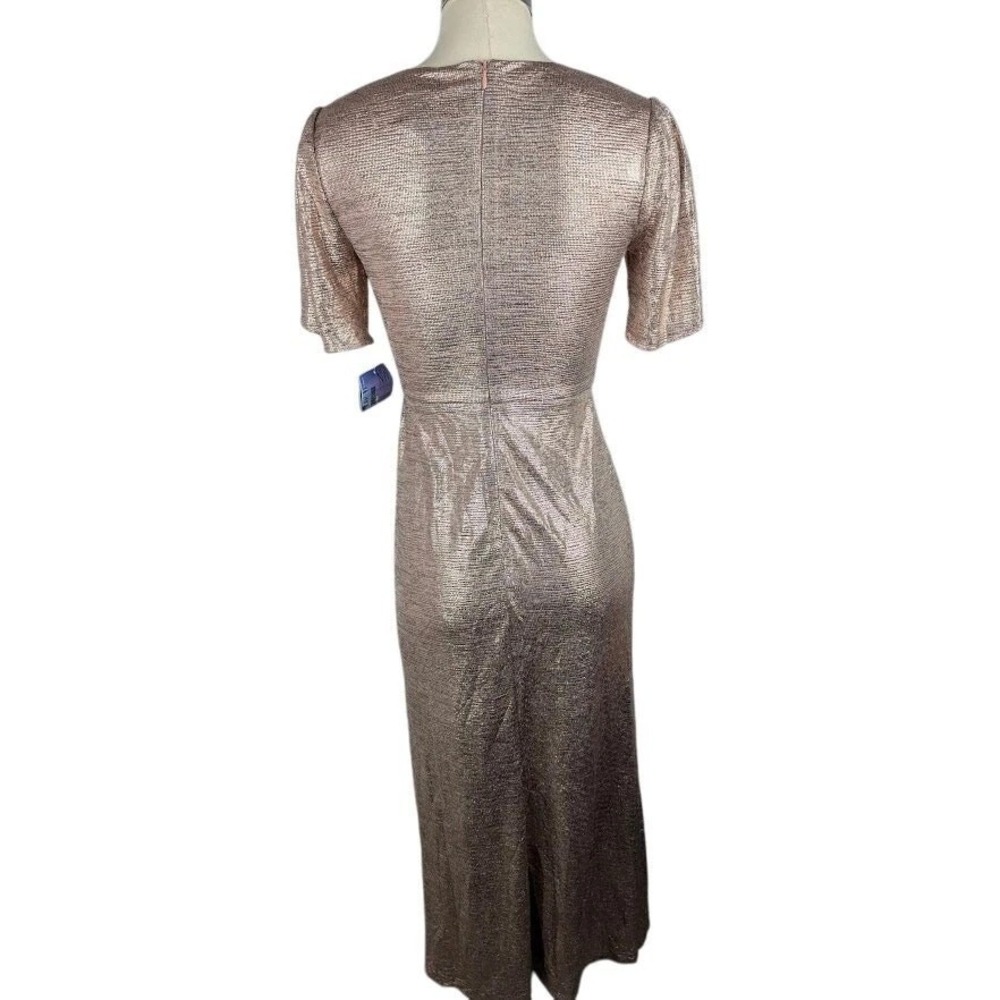 NW Nightway Womens Metallic Maxi Wrap Dress Gold Size 4 - Picture 3 of 5